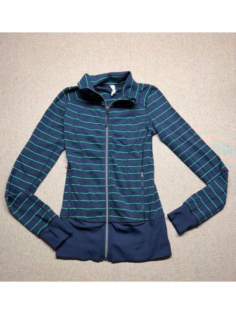 Lululemon Forme Define Jacket Size 2 Slalom Stripe Navy Blue Bright Green Zip Up